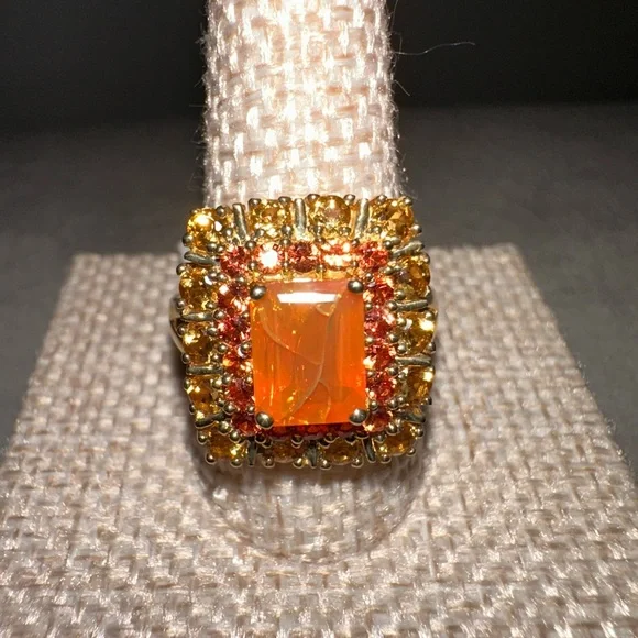 Fire opal with sapphire & Citrine accents 10yg Ring - Picture 3 of 11